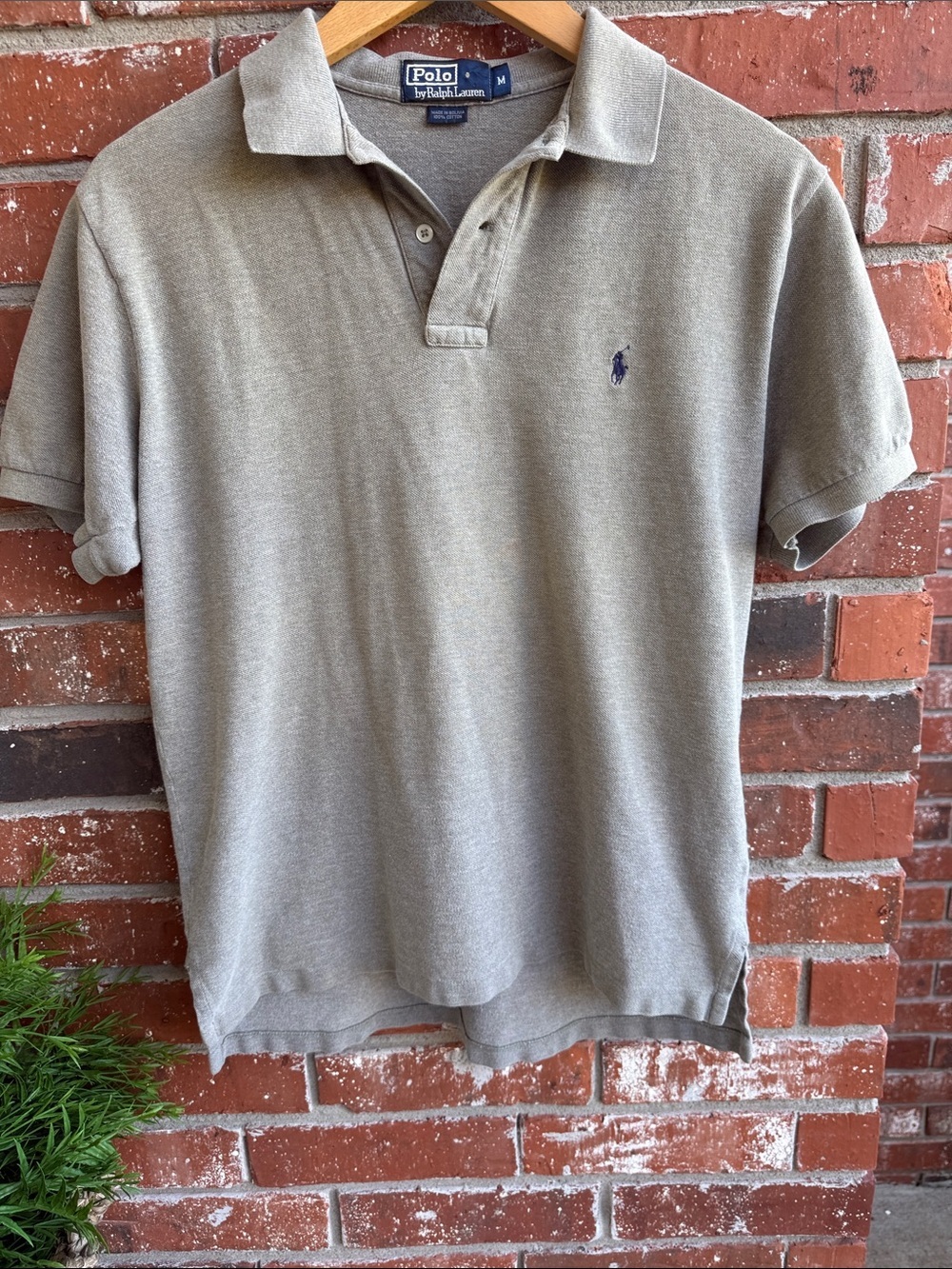 Ralph Lauren Olive Green Polo Shirt with Navy Classic Horse Logo